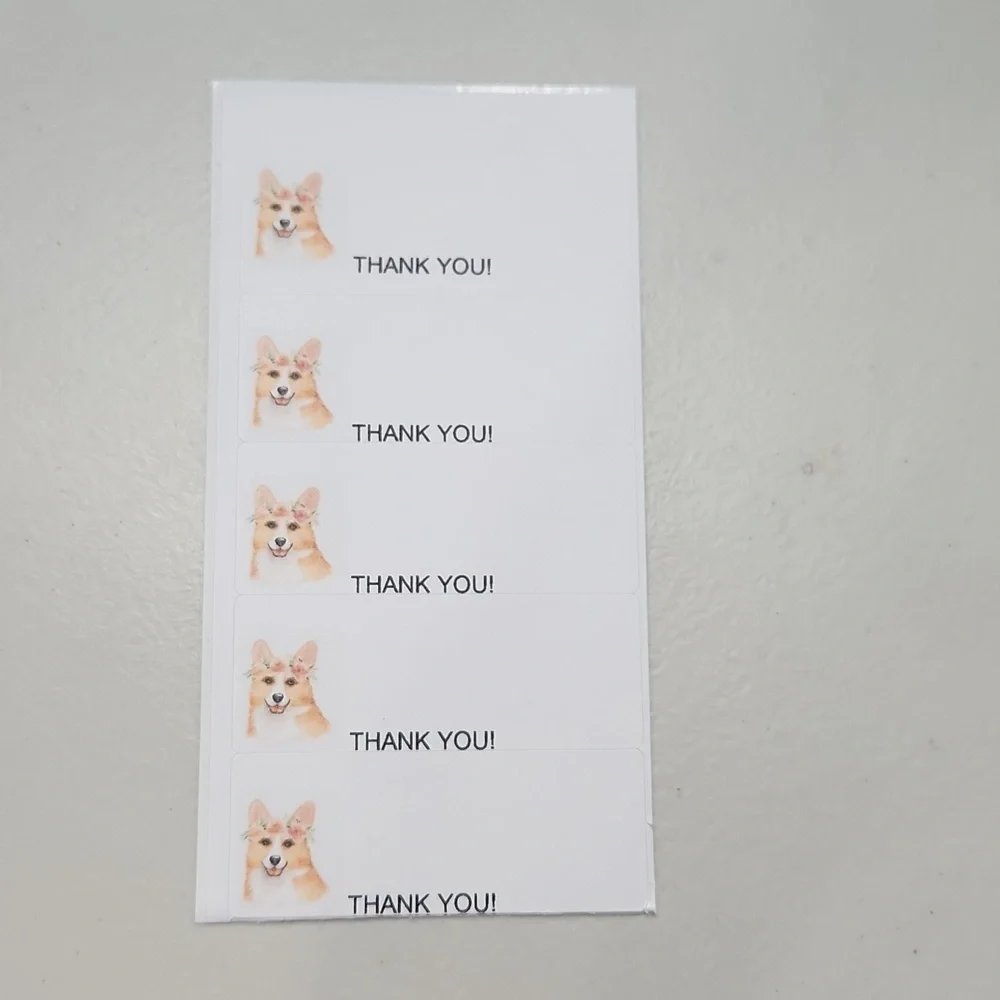 Hand Crafted Puppy w/Floral Crown Thank You Stickers 100 Count